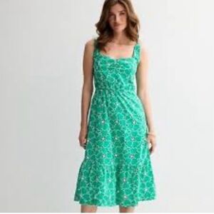 Draper James Green Floral Square-Neck Midi Dress. M. NWOT